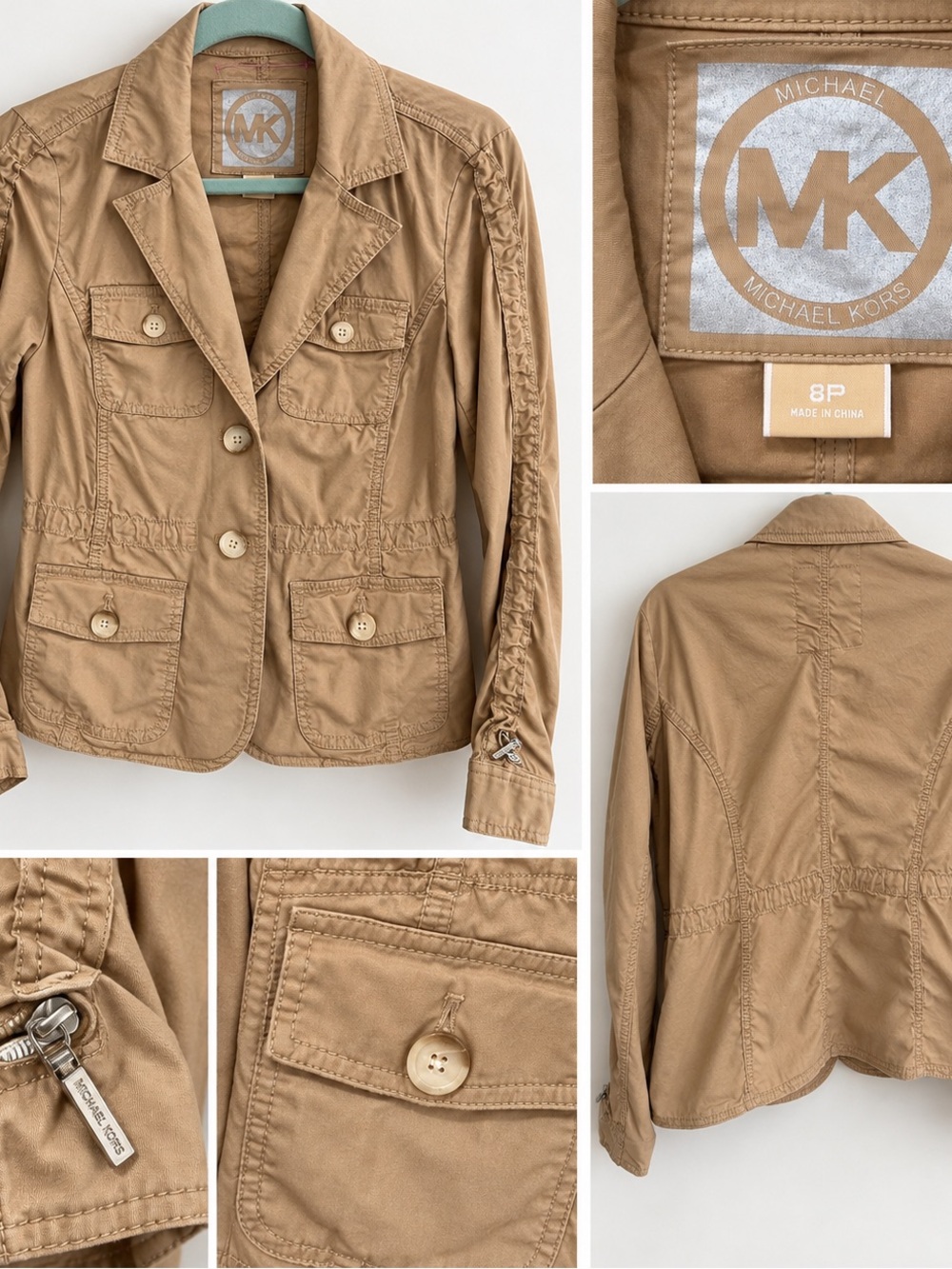 Michael Kors Tan Utility-Style Cotton Blend Blazer